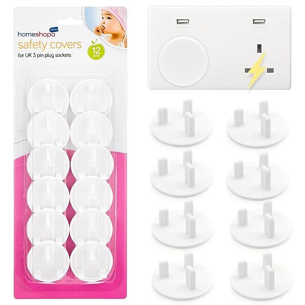 Plug Socket Covers UK for Baby Proofing, 12 Pieces White